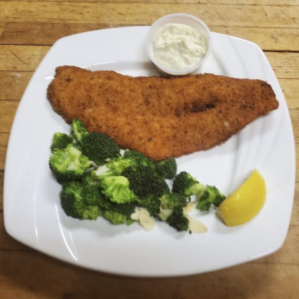 fried flounder and broccoli